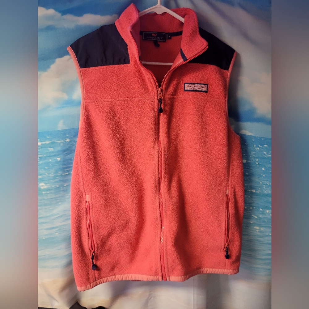 Vineyard Vines Women's Coral & Navy Fleece Vest Size Medium